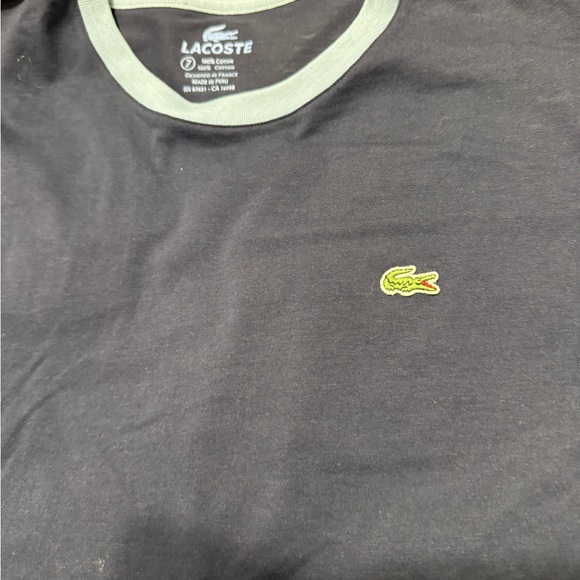 Lacoste Men's Dark Blue T-Shirt with Light Blue Accents - Picture 7 of 7
